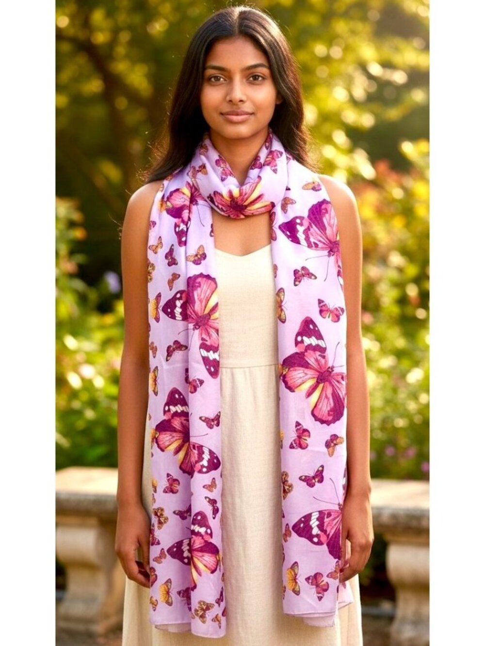 Vintage Long Neck Scarf Lavender with Butterlies Fashion Scarf